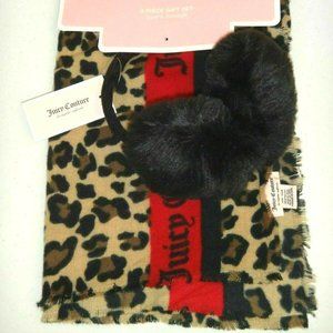 Juicy Couture 2 Piece Gift Set - Leopard Scarf & Black Faux Fur Earmuffs